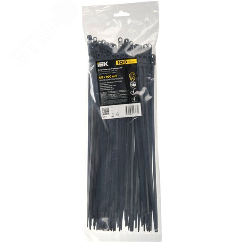 Хомут P6.6 с винтовым креплением черный 4.8х300мм 100шт/упак IEK
