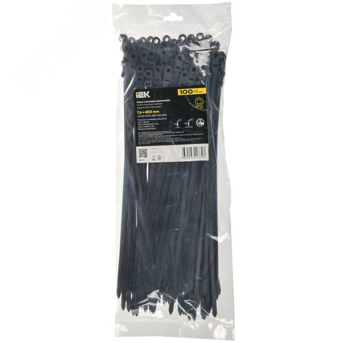 Хомут P6.6 с винтовым креплением черный 7.6х400мм 100шт/упак IEK