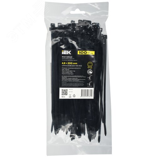 Хомут P6.6 съемный черный 4.8х200мм 100шт/упак IEK