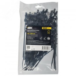 Хомут P6.6 с креплением на кромку черный 4.8х200мм 100шт/упак IEK