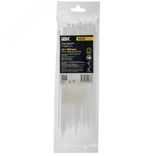 Хомут P6.6 стандартный белый 2.5х200мм 100шт/упак IEK