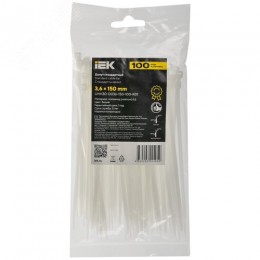 Хомут P6.6 стандартный белый 3.6х150мм 100шт/упак IEK