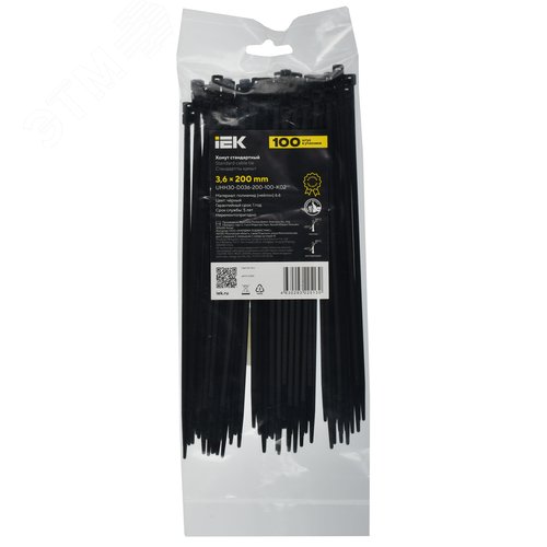 Хомут P6.6 стандартный черный 3.6х200мм 100шт/упак IEK