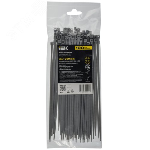 Хомут P6.6 стандартный серый 3.6х200мм 100шт/упак IEK