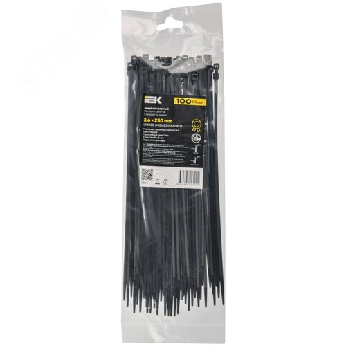 Хомут P6.6 стандартный черный 3.6х250мм 100шт/упак IEK