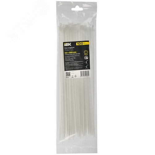 Хомут P6.6 стандартный белый 3.6х300мм 100шт/упак IEK