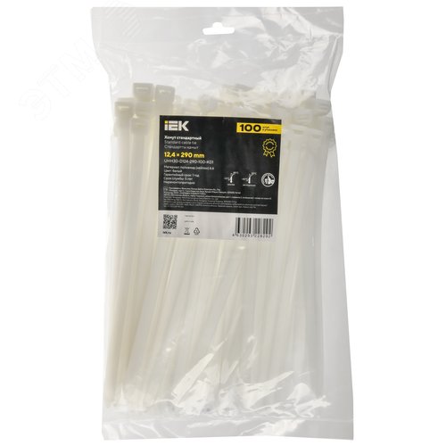 Хомут P6.6 стандартный белый 12.4х290мм 100шт/упак IEK