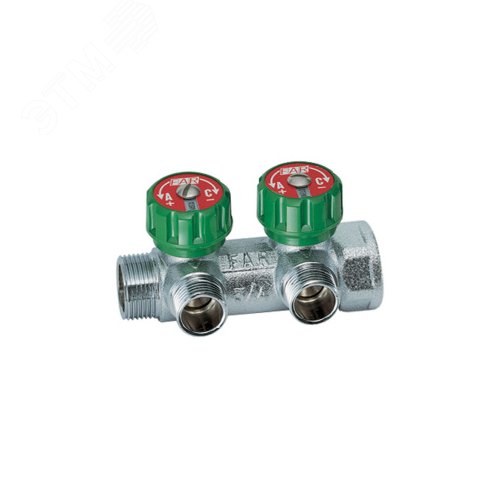 Коллектор регулирующий 3/4  ВР-НР с 2 отводами 1/2 EU с вставкой под плоское уплотнение