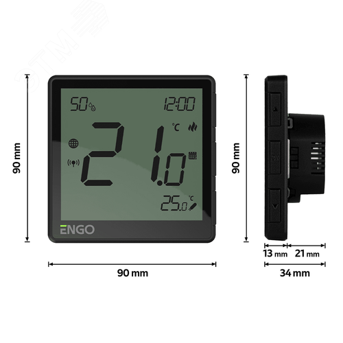 Терморегулятор универсальный черный, с модулем Zigbee, с питанием 230, со встроенным датчиком влажности, с возможностью подключения датчика пола