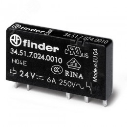 Реле ультратонкое электромеханическое, монтаж на печатную плату, 1CO 6A, контакты AgNi, катушка 24В DC (чувствит.), степень защиты RTII