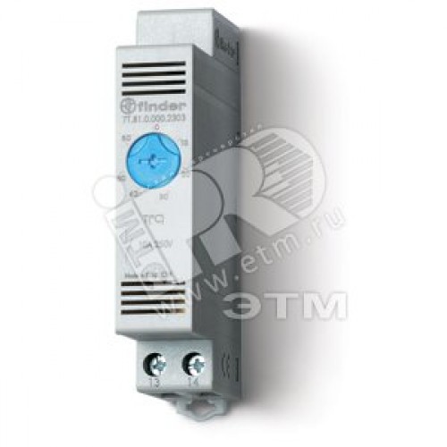 Термостат щитовой для включения охлаждения, диапазон температур 0…+60°C, 1NO 10A, модульный, ширина 17.5мм, степень защиты IP20