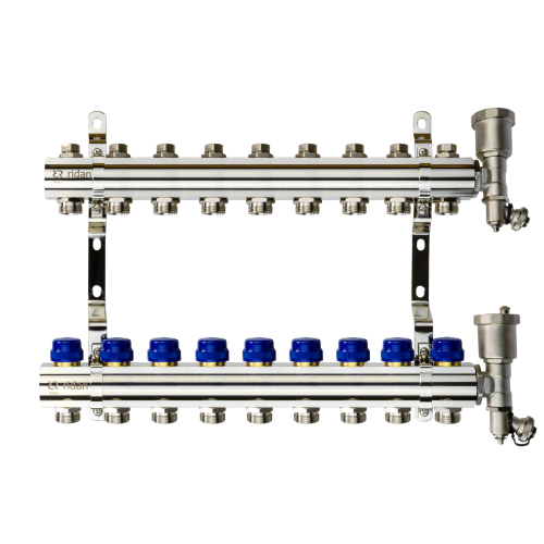 Коллекторная группа FHF-9R set 9 контуров 1'x3/4' c воздухоотводчиками и кронштейнами