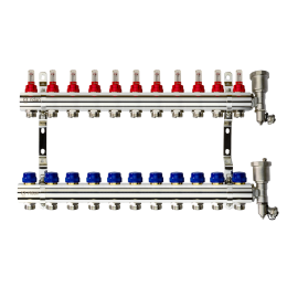 Коллекторная группа FHF-11RF set 11 контуров 1'x3/4' с расходомерами, воздухоотводчиками и кронштейнами