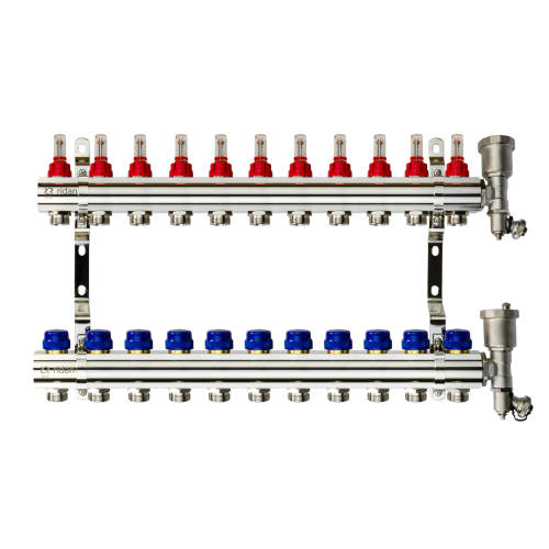 Коллекторная группа FHF-11RF set 11 контуров 1'x3/4' с расходомерами, воздухоотводчиками и кронштейнами