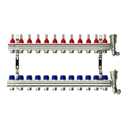Коллекторная группа FHF-12RF set 12 контуров 1'x3/4' с расходомерами, воздухоотводчиками и кронштейнами