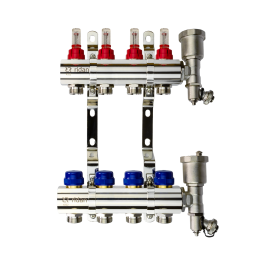 Коллекторная группа FHF-4RF set 4 контура 1'x3/4' с расходомерами, воздухоотводчиками и кронштейнами