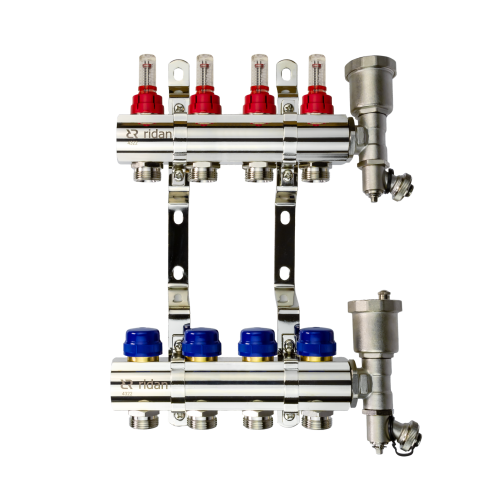 Коллекторная группа FHF-4RF set 4 контура 1'x3/4' с расходомерами, воздухоотводчиками и кронштейнами