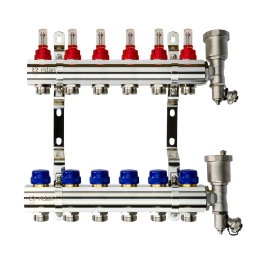 Коллекторная группа FHF-6RF set 6 контуров 1'x3/4' с расходомерами, воздухоотводчиками и кронштейнами