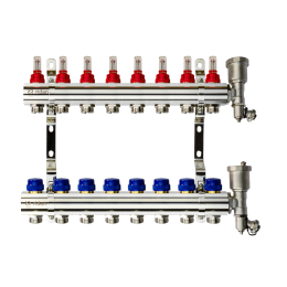 Коллекторная группа FHF-8RF set 8 контуров 1'x3/4' с расходомерами, воздухоотводчиками и кронштейнами