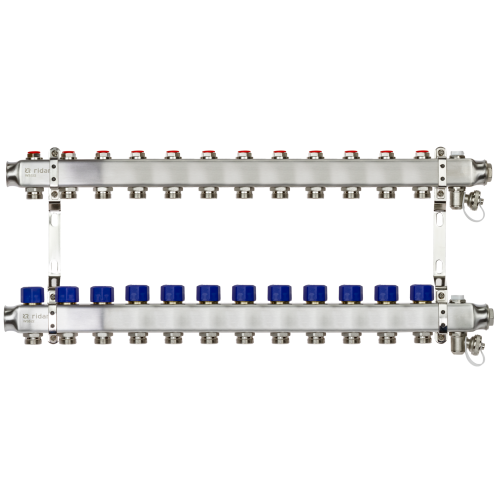 Коллекторная группа SSM-12R set 12 контуров 1'X3/4' с термостатическими клапанами и кронштейнами