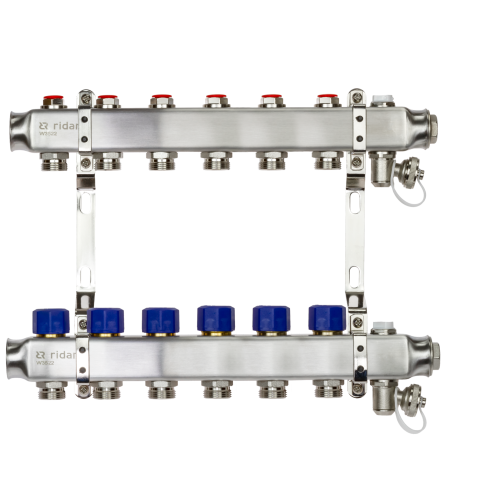 Коллекторная группа SSM-6R set 6 контуров 1'X3/4' с термостатическими клапанами и кронштейнами