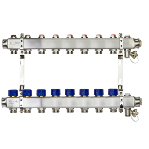 Коллекторная группа SSM-8R set 8 контуров 1'X3/4' с термостатическими клапанами и кронштейнами