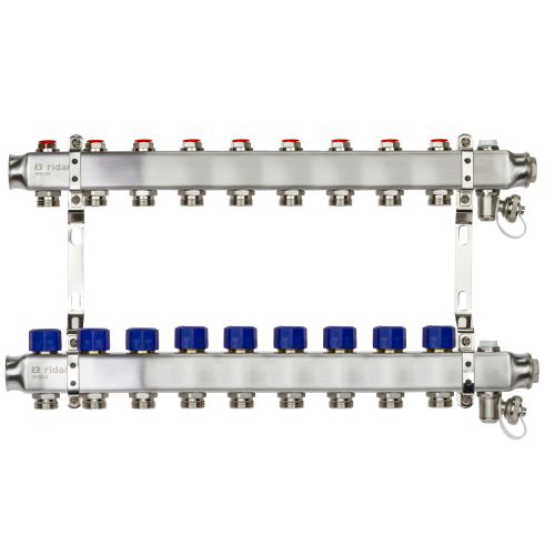 Коллекторная группа SSM-9R set 9 контуров 1'X3/4' с термостатическими клапанами и кронштейнами