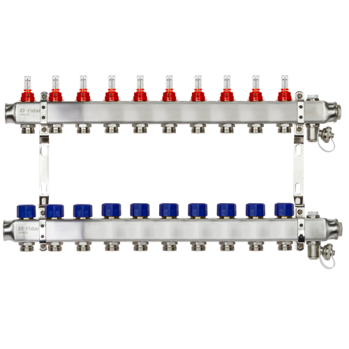 Коллекторная группа SSM-10RF set 10 контуров 1'X3/4' с расходомерами и кронштейнами