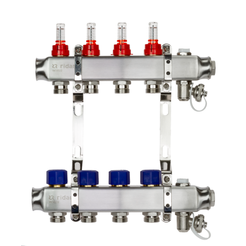 Комплект коллекторов SSM-4RF set с расходомерами и кронштейнами, 4 контура