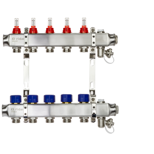 Коллекторная группа SSM-5RF set 5 контуров 1'X3/4' с расходомерами и кронштейнами