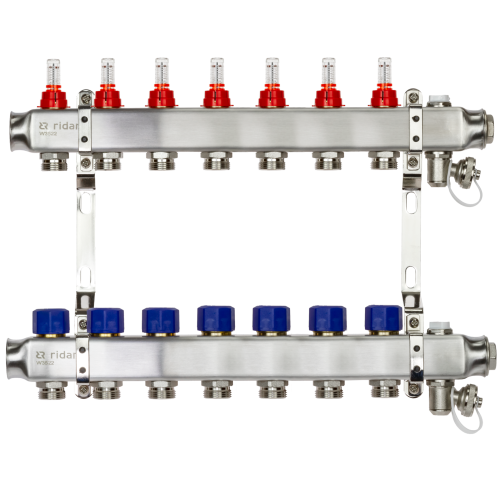 Коллекторная группа SSM-7RF set 7 контуров 1'X3/4' с расходомерами и кронштейнами