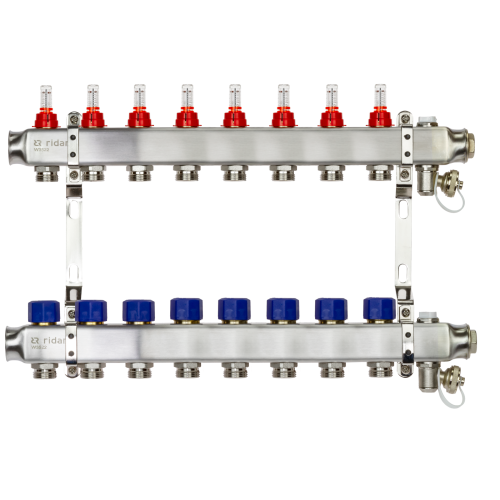 Коллекторная группа SSM-8RF set 8 контуров 1'X3/4' с расходомерами и кронштейнами