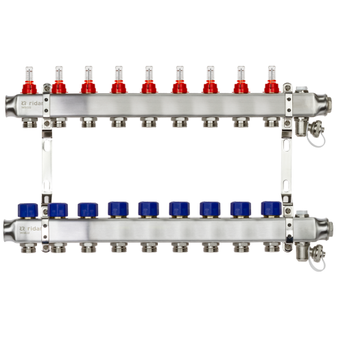 Коллекторная группа SSM-9RF set 9 контуров 1'X3/4' с расходомерами и кронштейнами