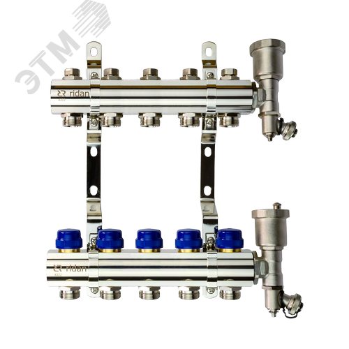 Коллекторная группа FHF-5R set 5 контуров 1'x3/4' c воздухоотводчиками и кронштейнами