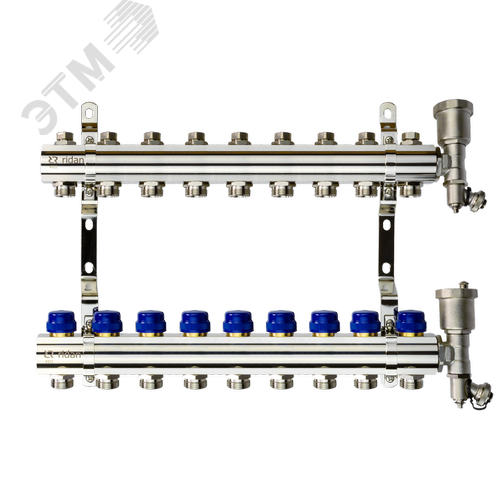 Коллекторная группа FHF-9R set 9 контуров 1'x3/4' c воздухоотводчиками и кронштейнами
