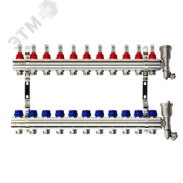 Коллекторная группа FHF-11RF set 11 контуров 1'x3/4' с расходомерами, воздухоотводчиками и кронштейнами