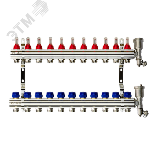 Коллекторная группа FHF-11RF set 11 контуров 1'x3/4' с расходомерами, воздухоотводчиками и кронштейнами