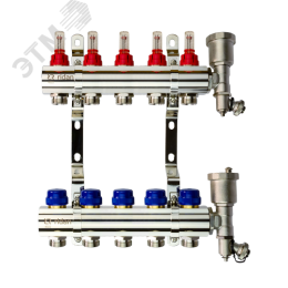Коллекторная группа FHF-5RF set 5 контуров 1'x3/4' с расходомерами, воздухоотводчиками и кронштейнами