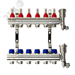 Коллекторная группа FHF-6RF set 6 контуров 1'x3/4' с расходомерами, воздухоотводчиками и кронштейнами