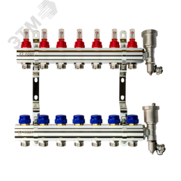 Коллекторная группа FHF-7RF set 7 контуров 1'x3/4' с расходомерами, воздухоотводчиками и кронштейнами