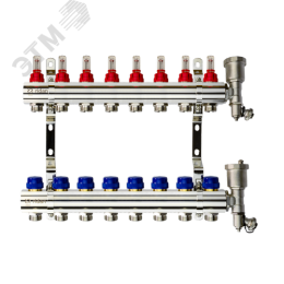 Коллекторная группа FHF-8RF set 8 контуров 1'x3/4' с расходомерами, воздухоотводчиками и кронштейнами