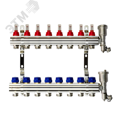 Коллекторная группа FHF-8RF set 8 контуров 1'x3/4' с расходомерами, воздухоотводчиками и кронштейнами