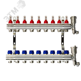 Коллекторная группа FHF-9RF set 9 контуров 1'x3/4' с расходомерами, воздухоотводчиками и кронштейнами