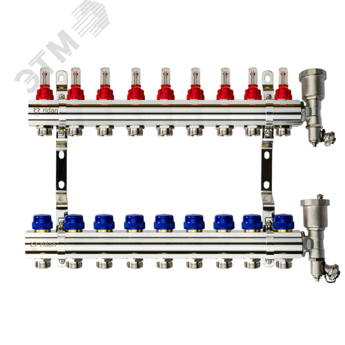 Коллекторная группа FHF-9RF set 9 контуров 1'x3/4' с расходомерами, воздухоотводчиками и кронштейнами