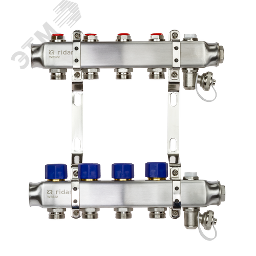 Коллекторная группа SSM-4R set 4 контура 1'X3/4' с термостатическими клапанами и кронштейнами