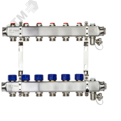 Коллекторная группа SSM-6R set 6 контуров 1'X3/4' с термостатическими клапанами и кронштейнами