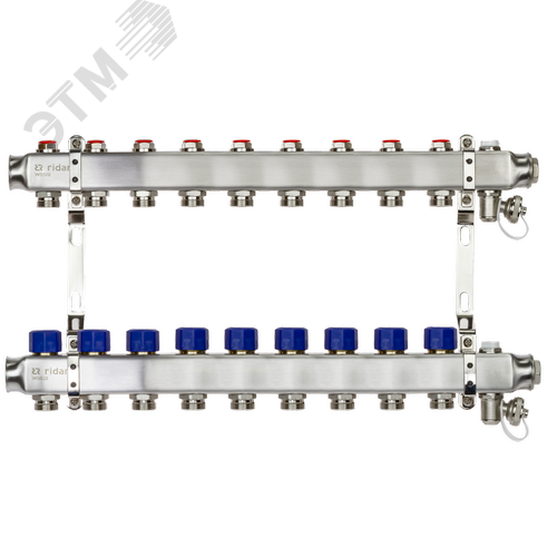 Коллекторная группа SSM-9R set 9 контуров 1'X3/4' с термостатическими клапанами и кронштейнами