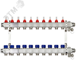 Коллекторная группа SSM-10RF set 10 контуров 1'X3/4' с расходомерами и кронштейнами