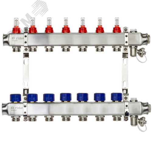 Коллекторная группа SSM-7RF set 7 контуров 1'X3/4' с расходомерами и кронштейнами