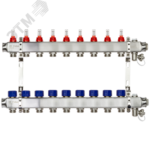 Коллекторная группа SSM-9RF set 9 контуров 1'X3/4' с расходомерами и кронштейнами